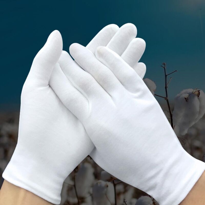 12Pairs White Cotton Gloves Beauty Moisturising Eczema Butler Waiter ...
