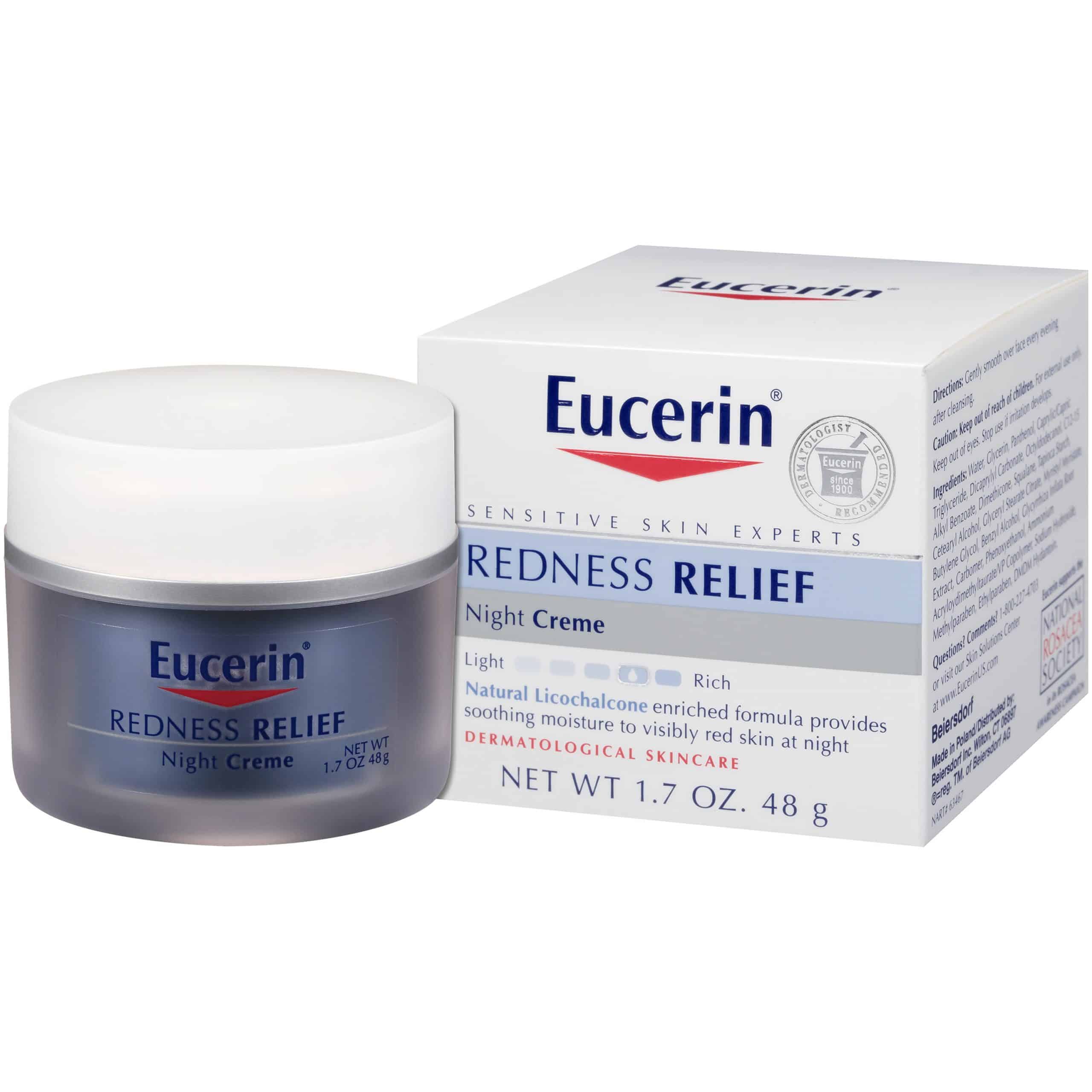Eucerin Redness Relief Night Creme, For Sensitive Skin, 1.7 Oz. Jar ...