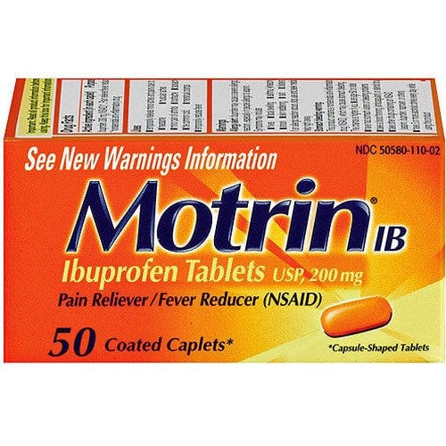 Motrin IB Ibuprofen 200mg Coated Caplets, 50 Count  Mountainside ...